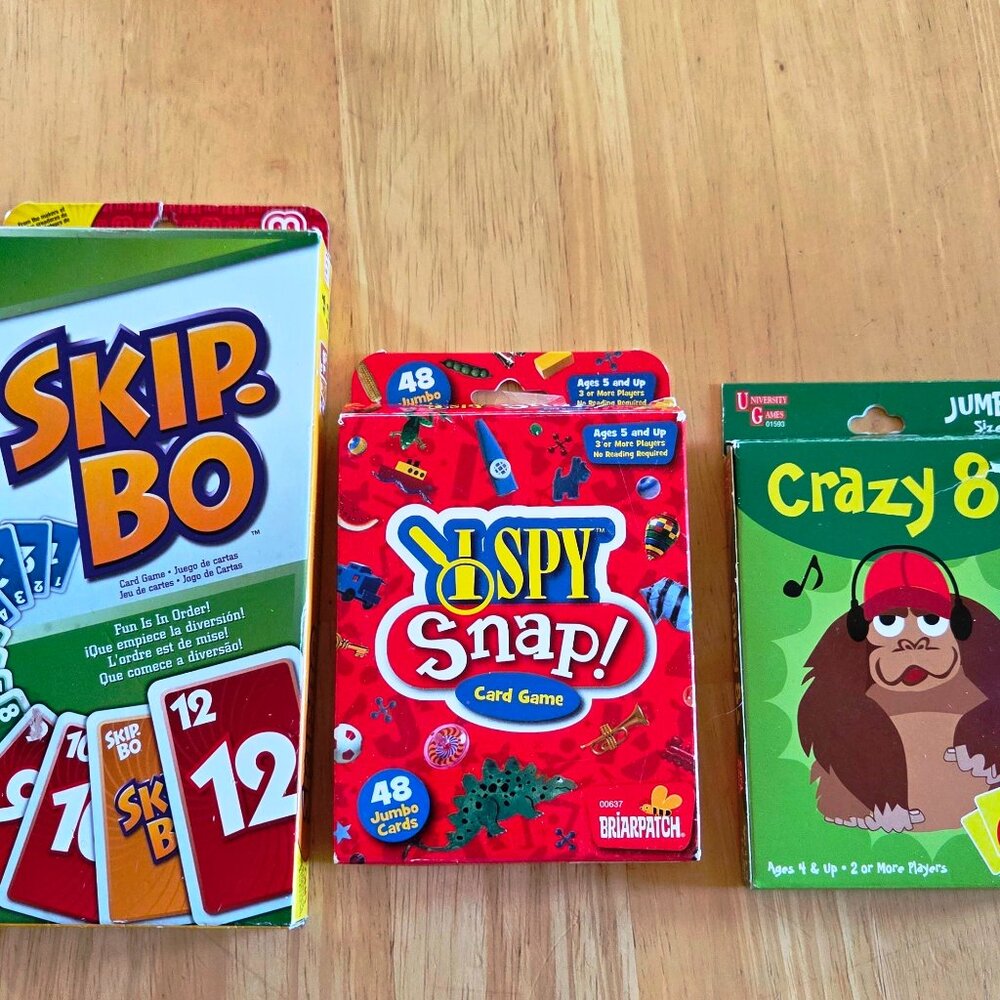 3 Sets Of  Playing Cards for Kids: Snap, Crazy Eight, Skip.Bo (291)